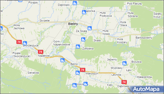 mapa Zofiówka gmina Bieliny, Zofiówka gmina Bieliny na mapie Targeo