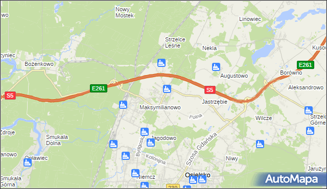 mapa Żołędowo gmina Osielsko, Żołędowo gmina Osielsko na mapie Targeo