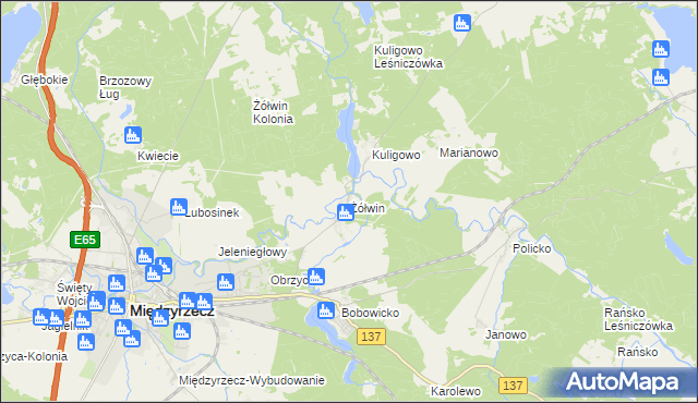 mapa Żółwin gmina Międzyrzecz, Żółwin gmina Międzyrzecz na mapie Targeo