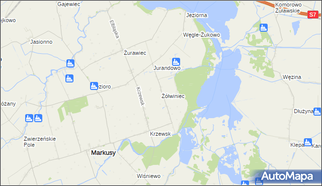mapa Żółwiniec gmina Markusy, Żółwiniec gmina Markusy na mapie Targeo