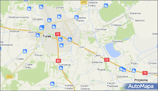 mapa Żuki gmina Turek, Żuki gmina Turek na mapie Targeo