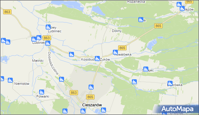 mapa Żuków gmina Cieszanów, Żuków gmina Cieszanów na mapie Targeo