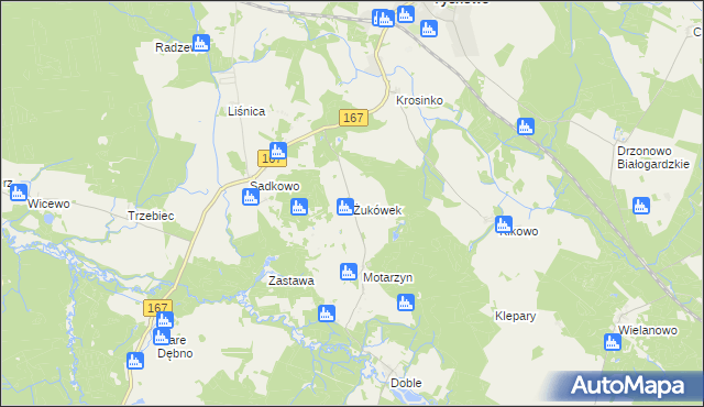 mapa Żukówek gmina Tychowo, Żukówek gmina Tychowo na mapie Targeo