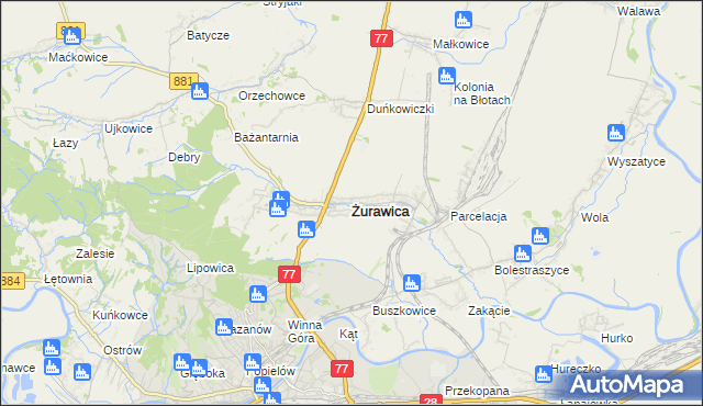 mapa Żurawica powiat przemyski, Żurawica powiat przemyski na mapie Targeo