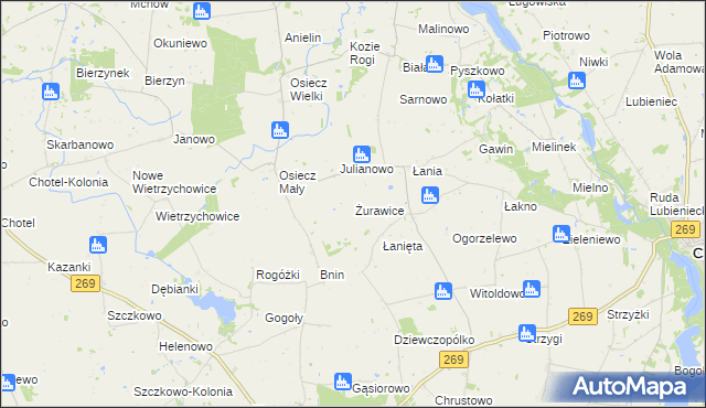 mapa Żurawice gmina Boniewo, Żurawice gmina Boniewo na mapie Targeo