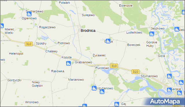 mapa Żurawiec gmina Brodnica, Żurawiec gmina Brodnica na mapie Targeo