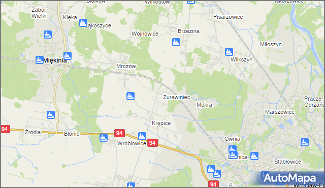 mapa Żurawiniec gmina Miękinia, Żurawiniec gmina Miękinia na mapie Targeo