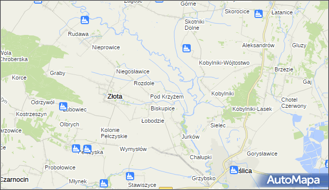 mapa Żurawniki gmina Złota, Żurawniki gmina Złota na mapie Targeo
