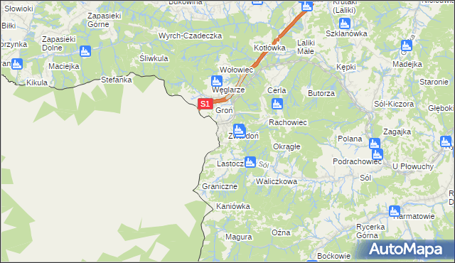 mapa Zwardoń, Zwardoń na mapie Targeo
