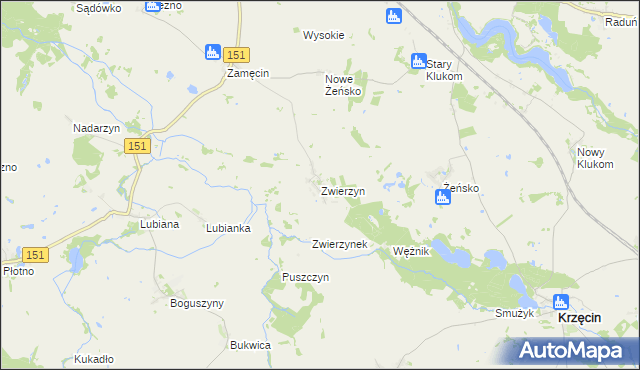 mapa Zwierzyn gmina Choszczno, Zwierzyn gmina Choszczno na mapie Targeo
