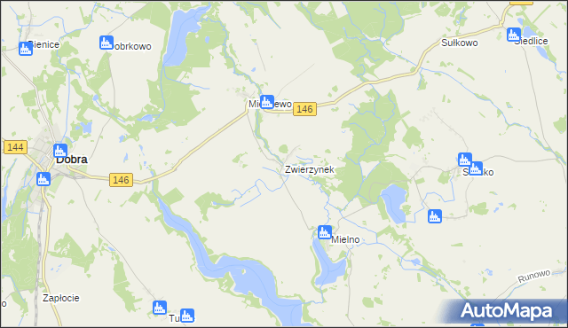 mapa Zwierzynek gmina Węgorzyno, Zwierzynek gmina Węgorzyno na mapie Targeo