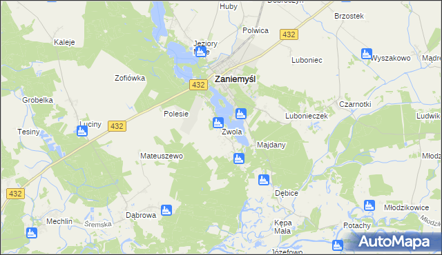 mapa Zwola gmina Zaniemyśl, Zwola gmina Zaniemyśl na mapie Targeo