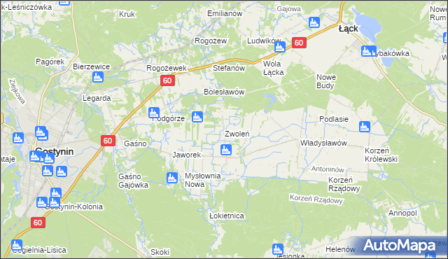mapa Zwoleń gmina Gostynin, Zwoleń gmina Gostynin na mapie Targeo