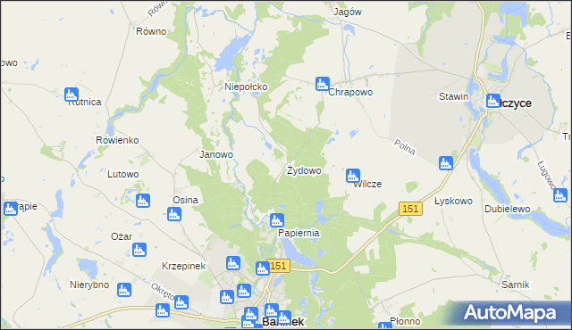 mapa Żydowo gmina Barlinek, Żydowo gmina Barlinek na mapie Targeo