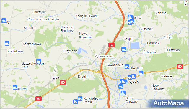 mapa Zygmuntowo gmina Glinojeck, Zygmuntowo gmina Glinojeck na mapie Targeo