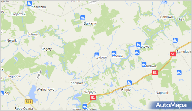 mapa Żytowo gmina Lidzbark Warmiński, Żytowo gmina Lidzbark Warmiński na mapie Targeo