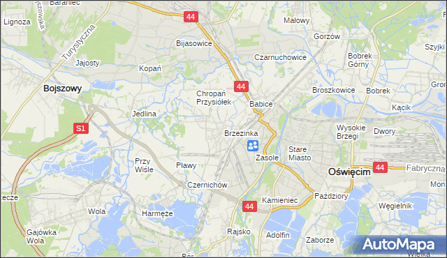 mapa Brzezinka gmina Oświęcim, Brzezinka gmina Oświęcim na mapie Targeo