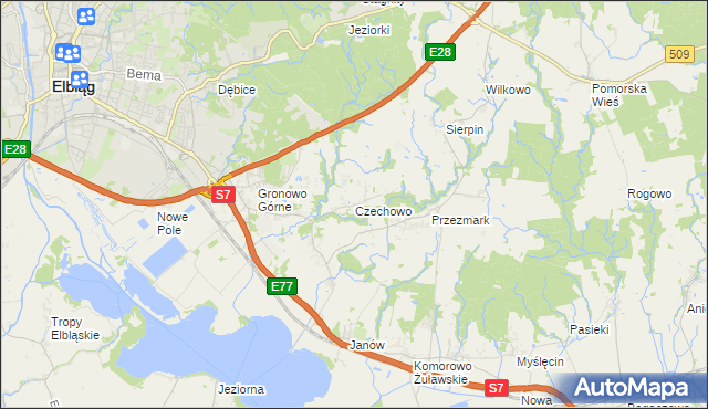 mapa Czechowo gmina Elbląg, Czechowo gmina Elbląg na mapie Targeo