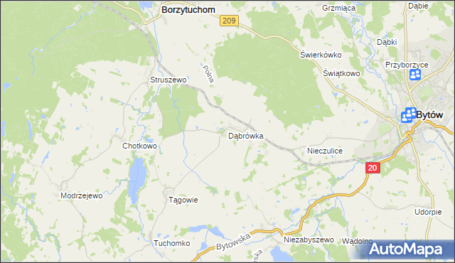 mapa Dąbrówka gmina Borzytuchom, Dąbrówka gmina Borzytuchom na mapie Targeo