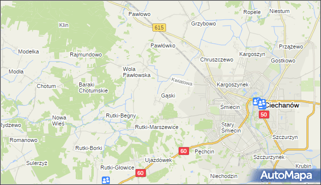 mapa Gąski gmina Ciechanów, Gąski gmina Ciechanów na mapie Targeo
