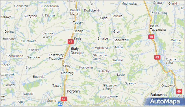 mapa Gliczarów Dolny, Gliczarów Dolny na mapie Targeo