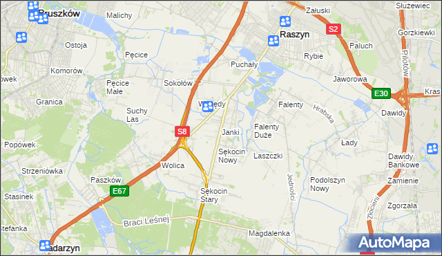 mapa Janki gmina Raszyn, Janki gmina Raszyn na mapie Targeo