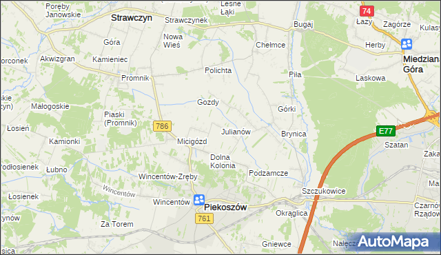 mapa Julianów gmina Piekoszów, Julianów gmina Piekoszów na mapie Targeo