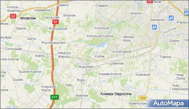 mapa Kosów gmina Kowala, Kosów gmina Kowala na mapie Targeo