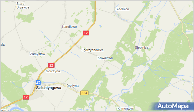 mapa Kowalewo gmina Szlichtyngowa, Kowalewo gmina Szlichtyngowa na mapie Targeo