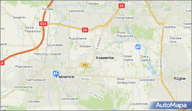 mapa Ksawerów powiat pabianicki, Ksawerów powiat pabianicki na mapie Targeo