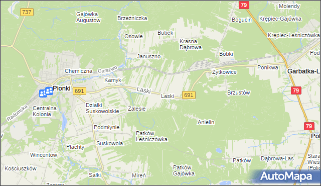 mapa Laski gmina Pionki, Laski gmina Pionki na mapie Targeo