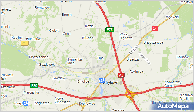 mapa Lipa gmina Stryków, Lipa gmina Stryków na mapie Targeo