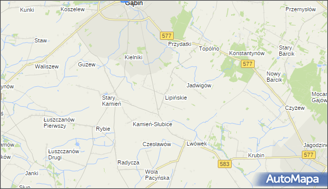 mapa Lipińskie gmina Gąbin, Lipińskie gmina Gąbin na mapie Targeo