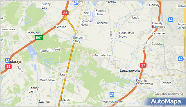 mapa Magdalenka gmina Lesznowola, Magdalenka gmina Lesznowola na mapie Targeo