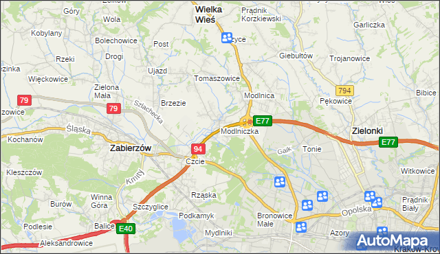mapa Modlniczka, Modlniczka na mapie Targeo