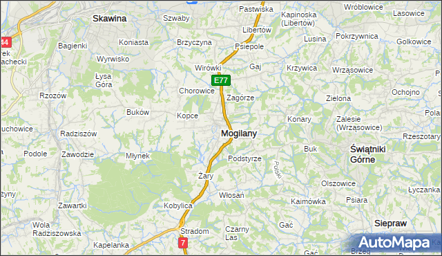 mapa Mogilany, Mogilany na mapie Targeo