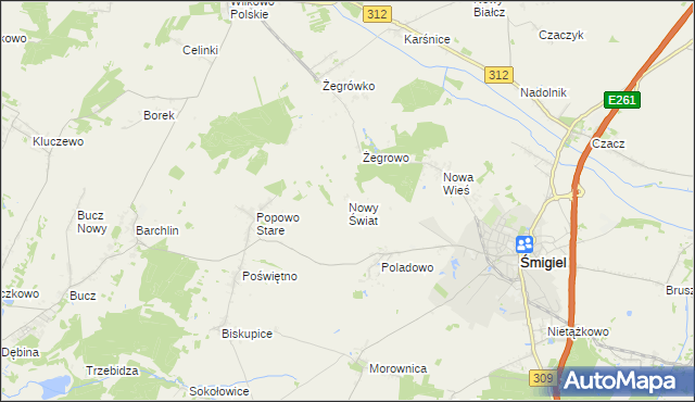 mapa Nowy Świat gmina Śmigiel, Nowy Świat gmina Śmigiel na mapie Targeo