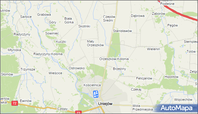 mapa Orzeszków-Kolonia, Orzeszków-Kolonia na mapie Targeo