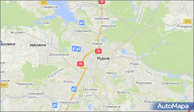 mapa Rybnika, Rybnik na mapie Targeo
