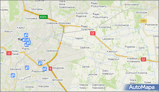 mapa Sadków gmina Jedlnia-Letnisko, Sadków gmina Jedlnia-Letnisko na mapie Targeo