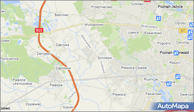 mapa Skórzewo gmina Dopiewo, Skórzewo gmina Dopiewo na mapie Targeo