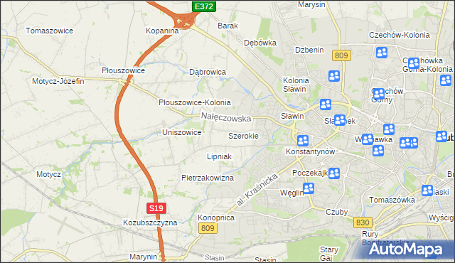 mapa Szerokie gmina Konopnica, Szerokie gmina Konopnica na mapie Targeo