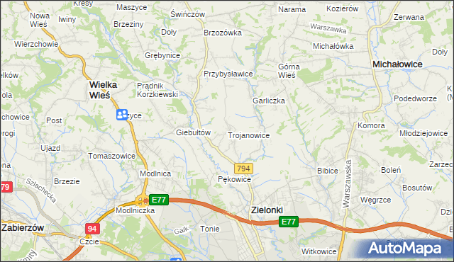 mapa Trojanowice gmina Zielonki, Trojanowice gmina Zielonki na mapie Targeo