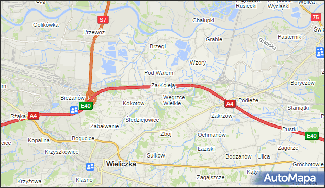 mapa Węgrzce Wielkie, Węgrzce Wielkie na mapie Targeo