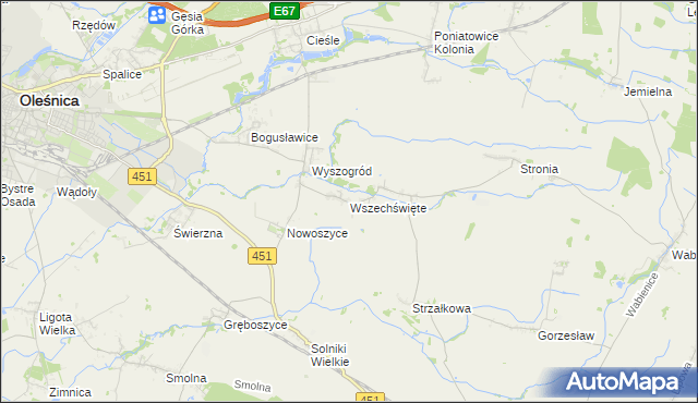 mapa Wszechświęte gmina Oleśnica, Wszechświęte gmina Oleśnica na mapie Targeo