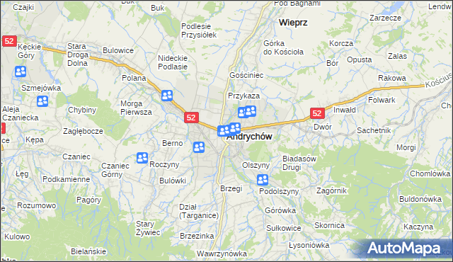 mapa Andrychów, Andrychów na mapie Targeo