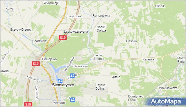 mapa Baciki Średnie, Baciki Średnie na mapie Targeo