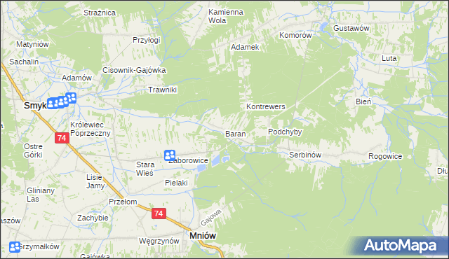 mapa Baran gmina Mniów, Baran gmina Mniów na mapie Targeo