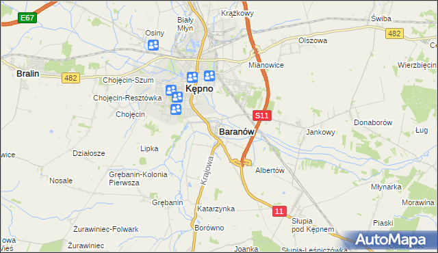 mapa Baranów powiat kępiński, Baranów powiat kępiński na mapie Targeo