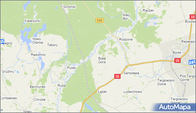 mapa Biała Góra gmina Lubawa, Biała Góra gmina Lubawa na mapie Targeo